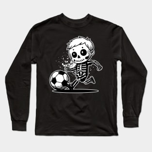 Kids Skeleton Soccer Graphic Halloween Sport Costume Long Sleeve T-Shirt